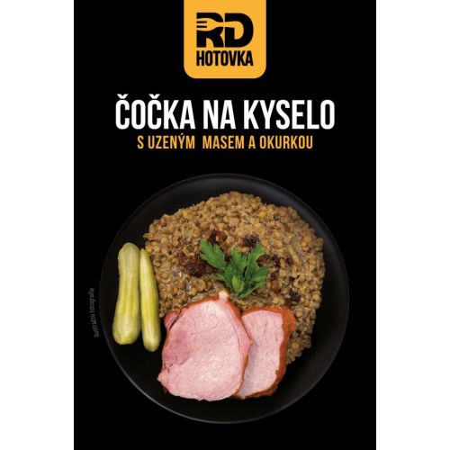 Čočka na kyselo s uzeným masem a okurkou