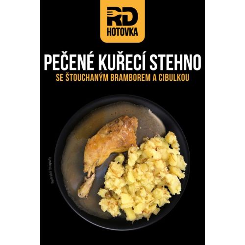 Pečené kuřecí stehno se šťouchaným bramborem a cibulkou 500g