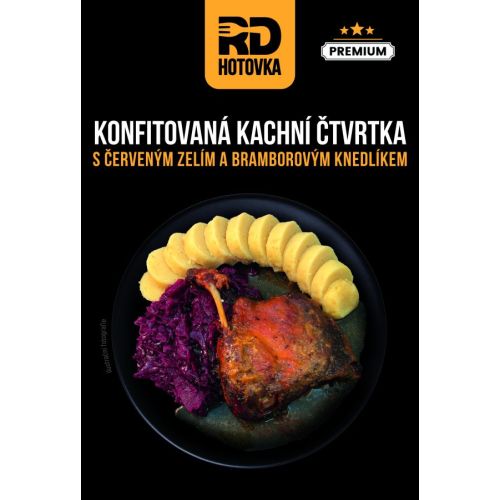 Konfitovaná kachní čtvrtka s červeným zelím a bramborovým knedlíkem 750g RD